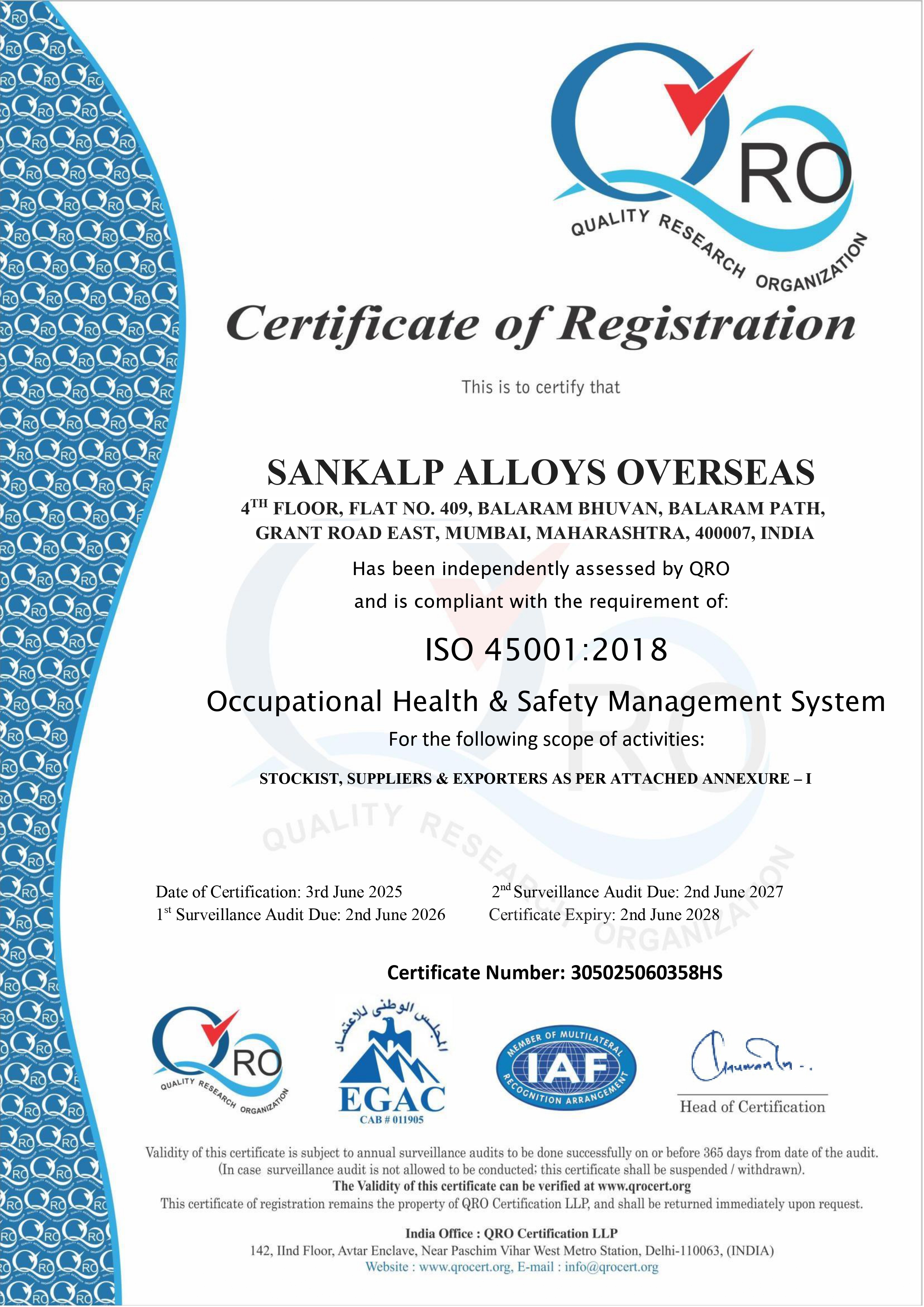 ISO 45001 Certificate Page 1